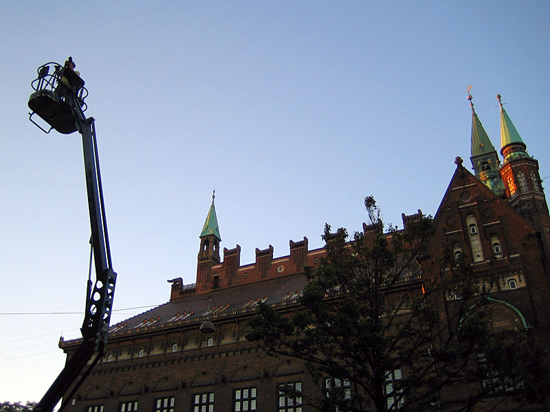 Panoramafotografering fra kran ved Københavns Rådhus.