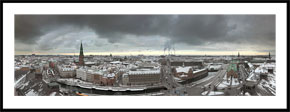Panorama af vinterklædt København set fra Christiansborg - panoramabillede i farver