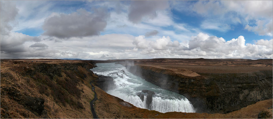 Panorama af Gullfoss Vandfaldet på Island