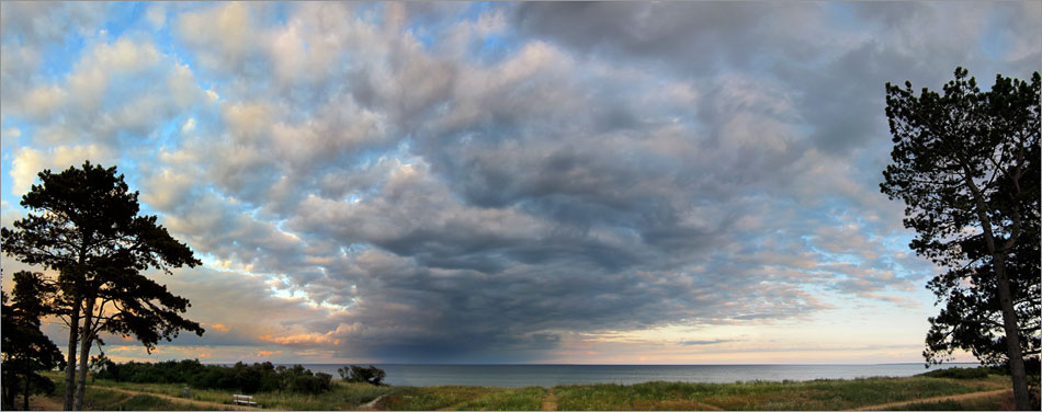 Panorama af dige på Sydfalster med Østersøen