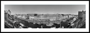 Nyhavns Solside Sommer - panoramabillede i sort/hvid