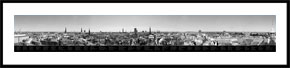 Udsigten fra Runde Tårn - 360 graders panoramabillede i sort/hvid